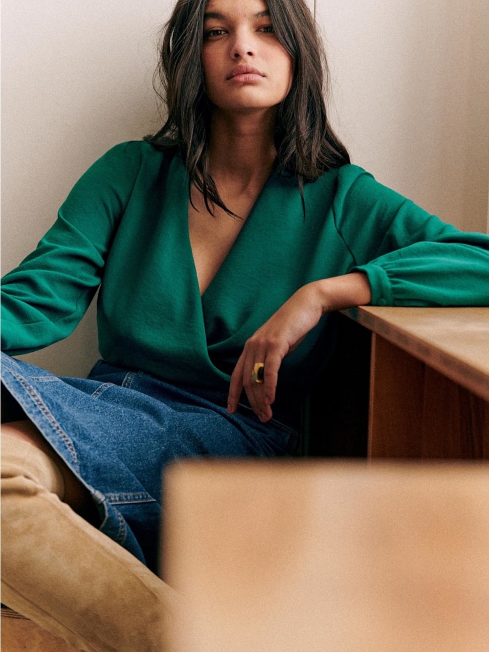 Bottle green Abelia blouse - Picture 2 of 6